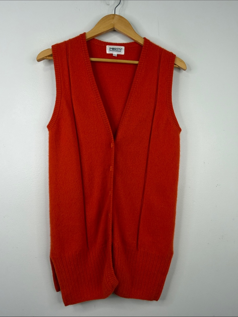 Vintage Cashmere Sweater Vest Women Small Orange Button Up Cardigan Ports Preppy